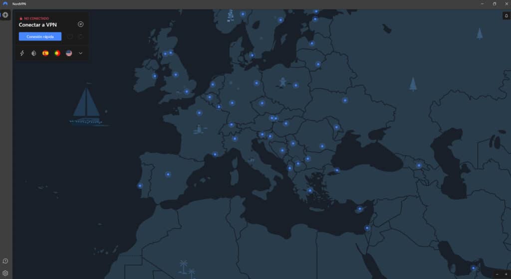 Interfaz de NordVPN